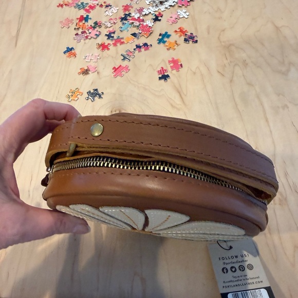 Portland Leather Brown and Teal Round Bag - Picture 2 of 4